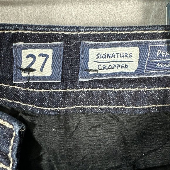 Miss Me Jeans Sz 27 Rhinestone Sequin Signature Crop Leg Blue Embroidered Bling - Picture 3 of 12